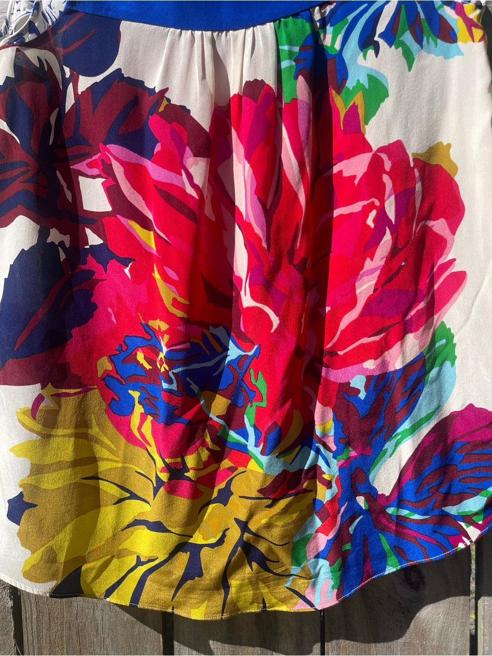 Maeve Vibrant Silk Floral Sleeveless V-Neck Top - Blue, Pink, Yellow, Green - Picture 7 of 8